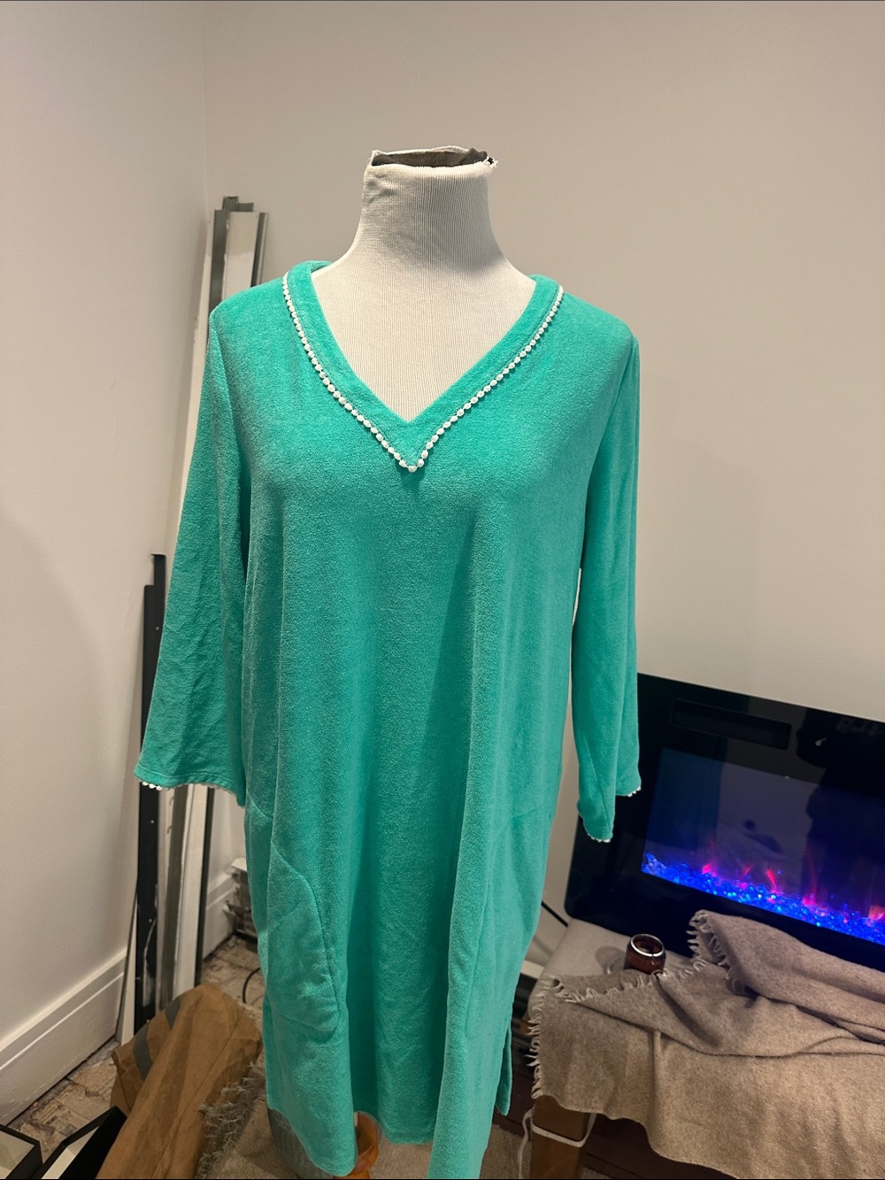 Lands end vneck tunic  terry cloth cover up seafoam large
